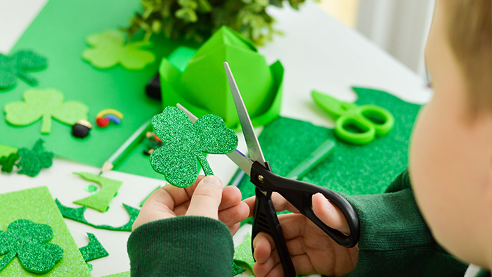 Toddler engaging in Saint-Patrick day DIY crafts